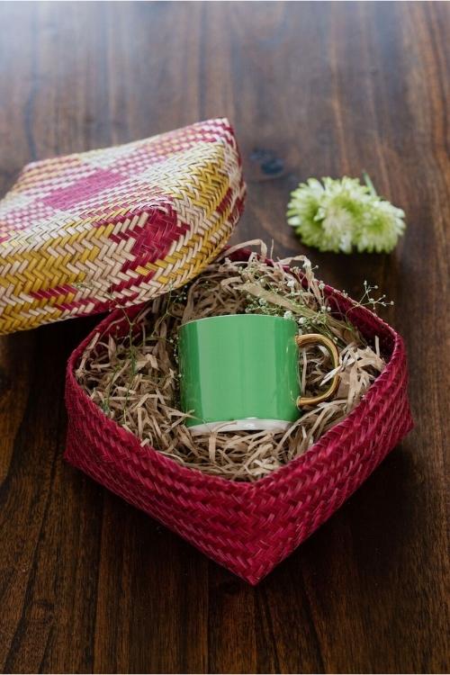 Kadam Haat Handmade Sitalpati Gift Box Set Of 3 (Red & Yellow)