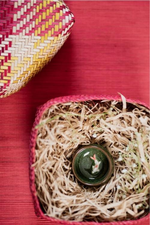 Kadam Haat Handmade Sitalpati Gift Box Set Of 3 (Red & Yellow)