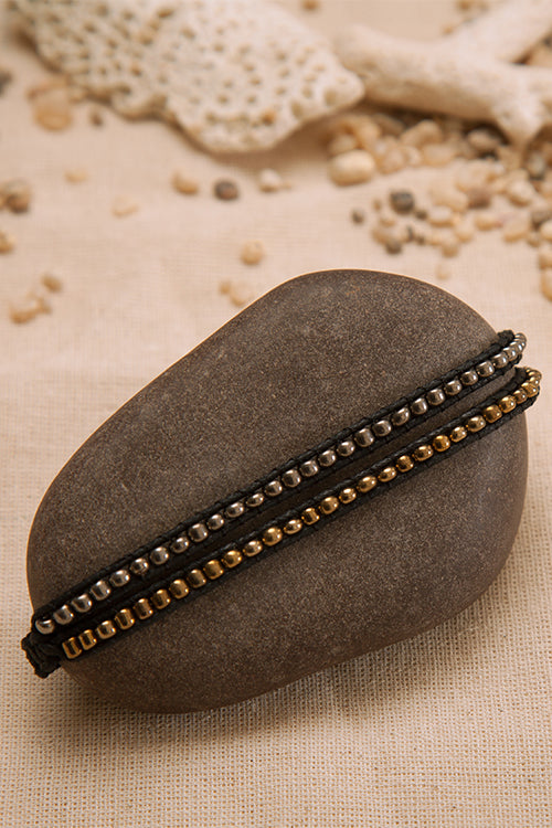 Dhaaga Double Gold Silver Bead Bracelet