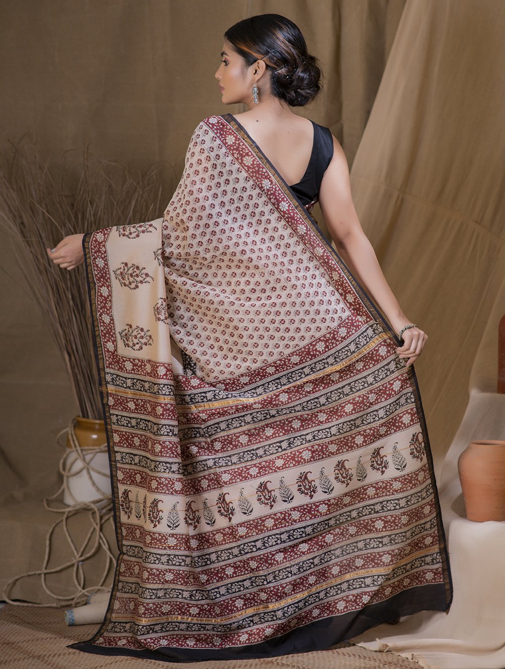 Bagru Block Printed Chanderi Saree - Bagh Bahar (With Blouse Piece)