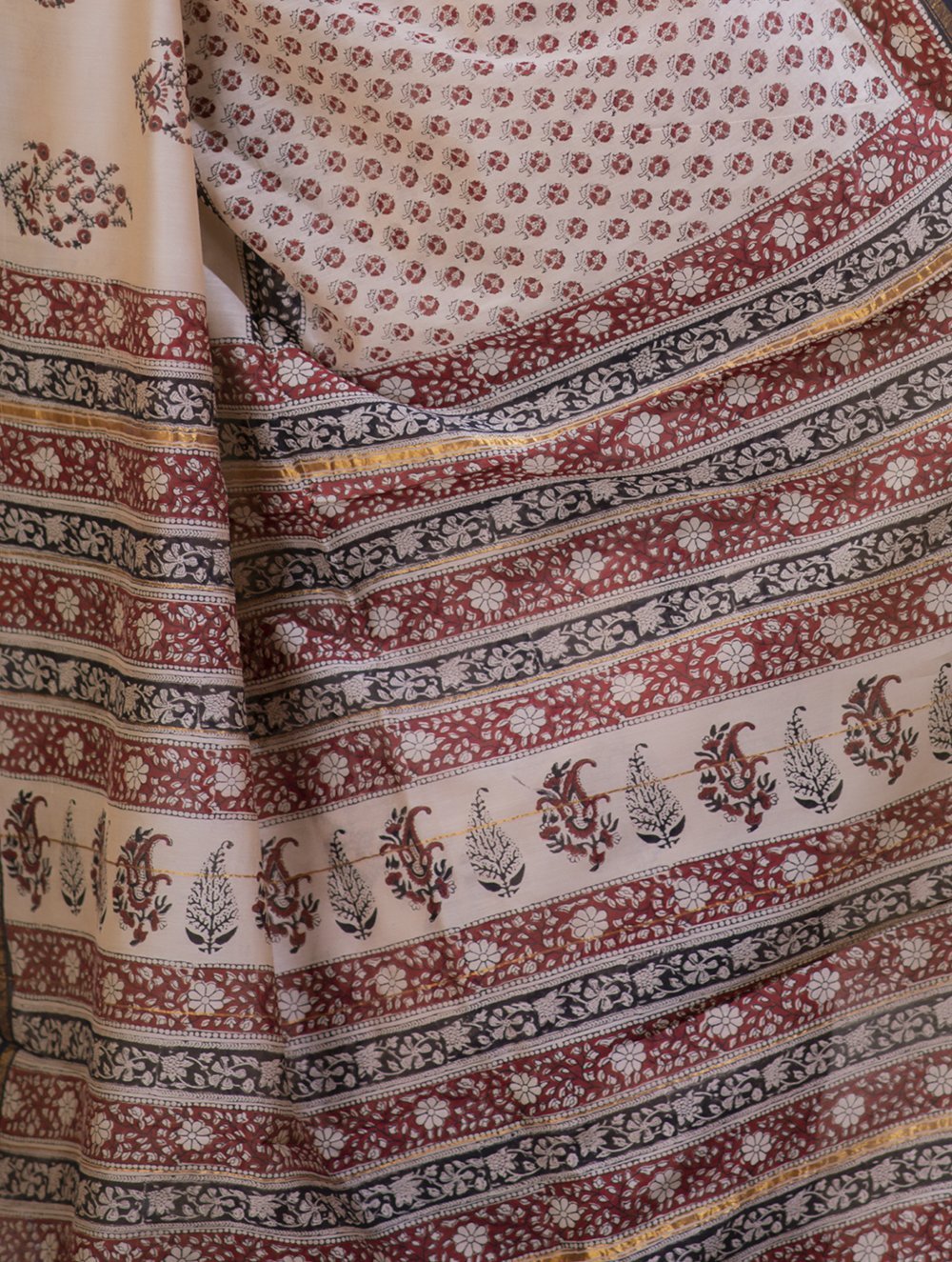 Bagru Block Printed Chanderi Saree - Bagh Bahar (With Blouse Piece)