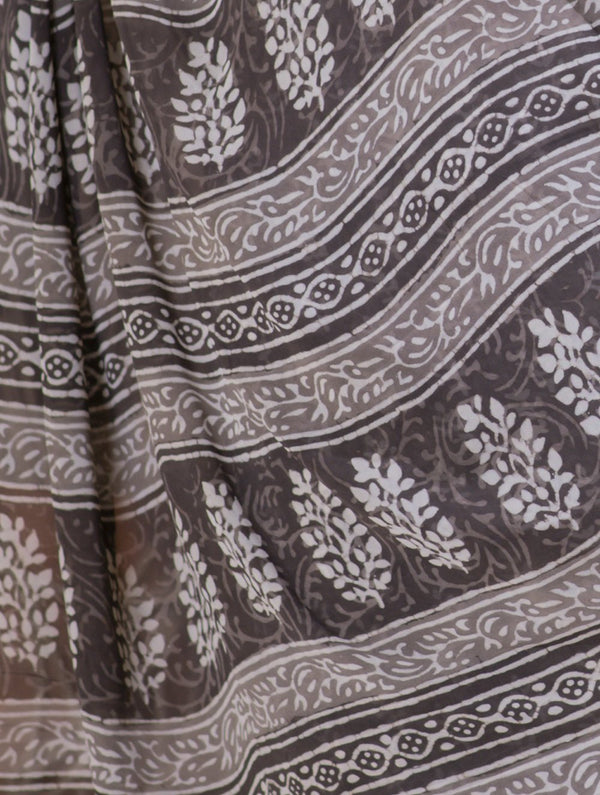 Bagru Block Printed Georgette Saree - Florets (With Blouse Piece)