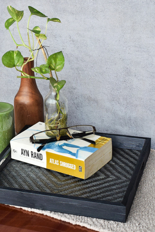 Kadam Haat Handmade Bamboo Square Tray - Medium (Black)