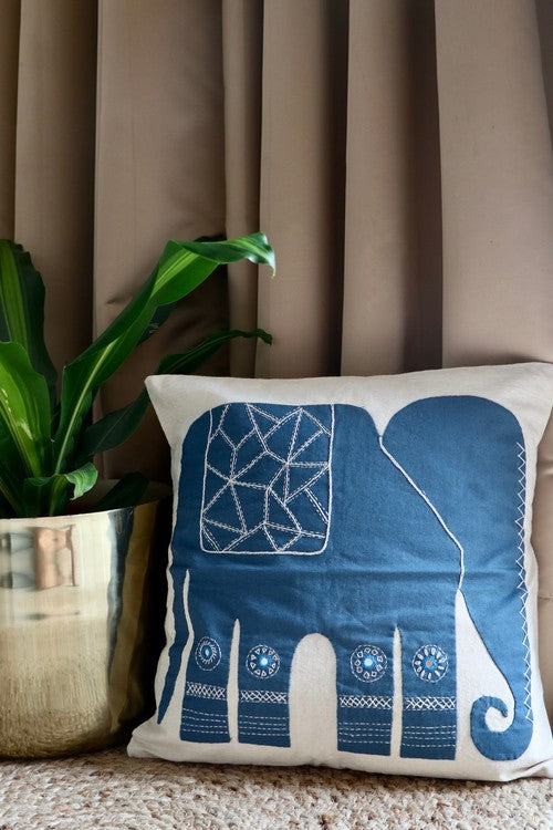 Okhai 'Chandaka' Applique Hand Embroidered Cotton Cushion Cover