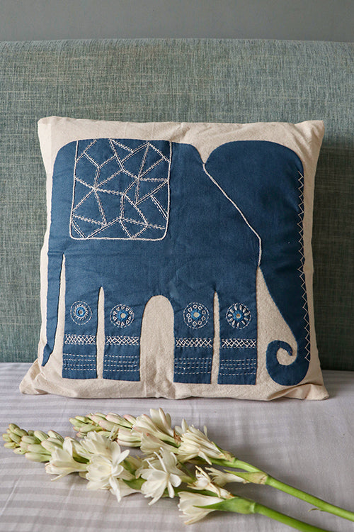 Okhai 'Chandaka' Applique Hand Embroidered Cotton Cushion Cover
