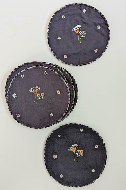 Okhai 'Musk Rose' Hand Embroidered Pure Cotton Coaster