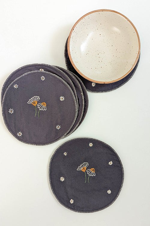 Okhai 'Musk Rose' Hand Embroidered Pure Cotton Coaster