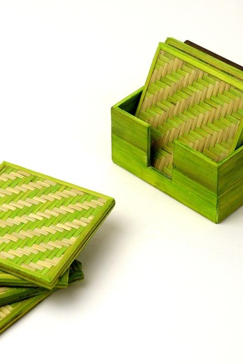 Kadam Haat Handmade Bamboo Square Coasters (Green)