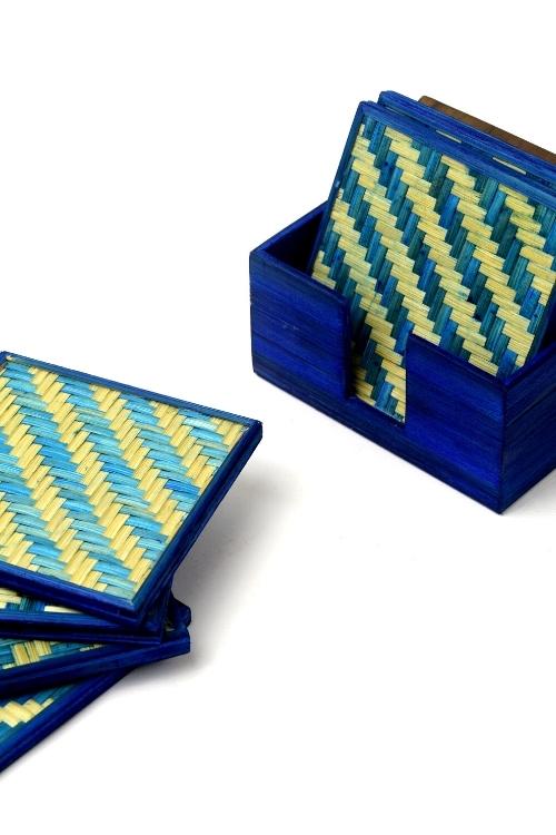 Kadam Haat Handmade Bamboo Coasters (Blue)