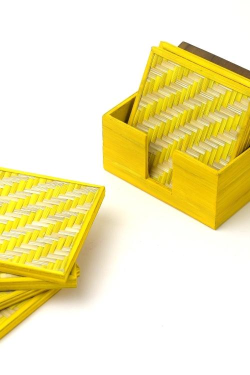 Kadam Haat Handmade Bamboo Coasters (Yellow)
