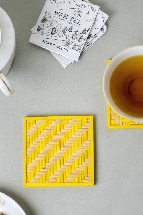 Kadam Haat Handmade Bamboo Coasters (Yellow)