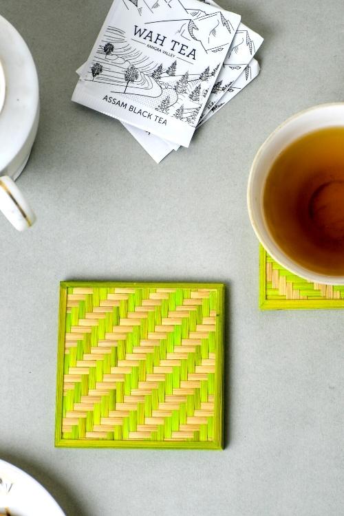 Kadam Haat Handmade Bamboo Square Coasters (Green)
