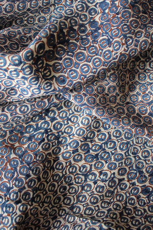 Kayla' Natural Dyed Block Printed Tussar x Cotton Fabric Creative Bee