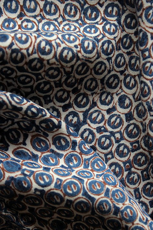 Kayla' Natural Dyed Block Printed Tussar x Cotton Fabric Creative Bee