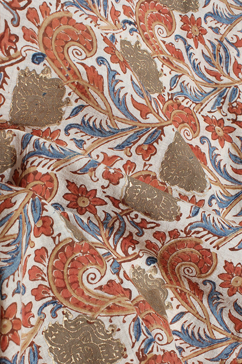 Creative Bee Natural Dyed Block Printed Cotton Fabric with Touch Of Pigment Gold Print