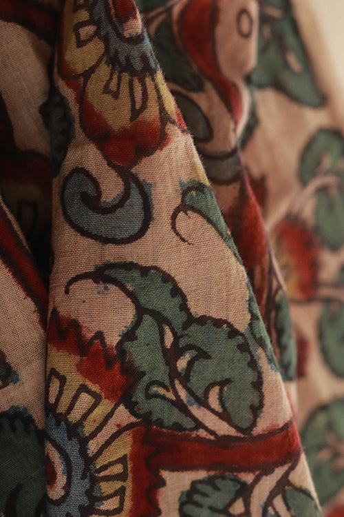 Creative Bee 'VERDANT' Natural Dyed Hand-Painted Kalamkari Cotton Fabric (0.5 Meter)