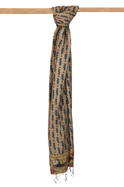 Creative Bee 'Matsyapani' Natural Dye Hand-Painted Kalamkari Silk Dupatta
