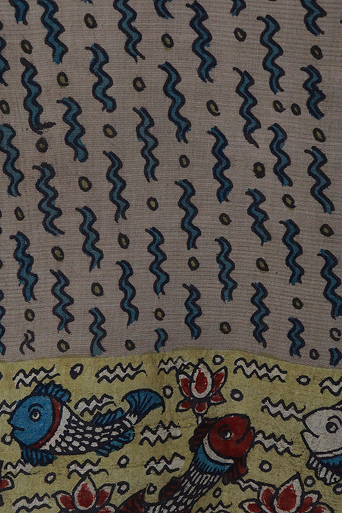 Creative Bee 'Matsyapani' Natural Dye Hand-Painted Kalamkari Silk Dupatta
