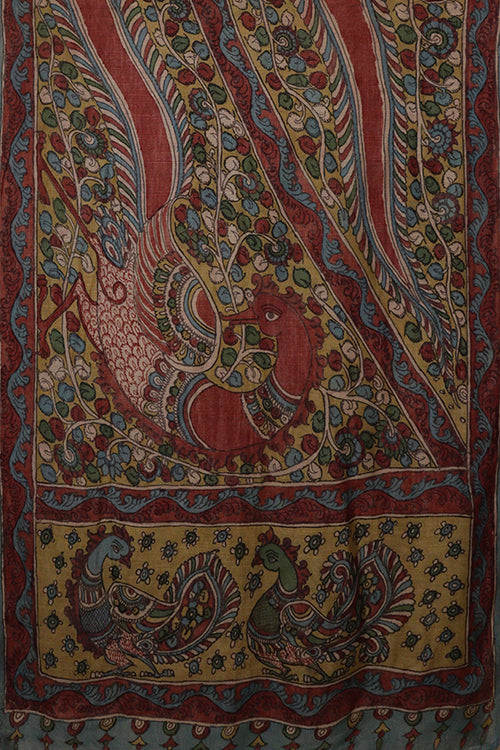 Creative Bee 'Morani' Natural Dye Hand-Painted Kalamkari Silk Dupatta