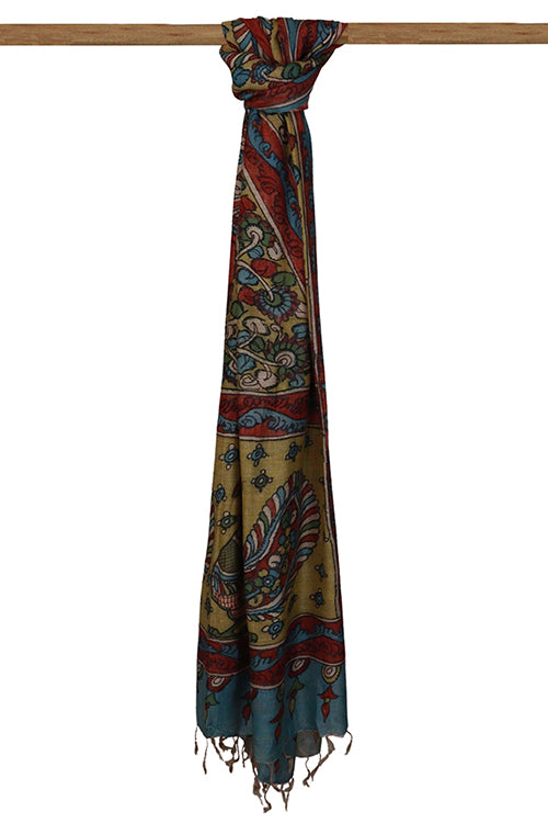 Creative Bee 'Morani' Natural Dye Hand-Painted Kalamkari Silk Dupatta