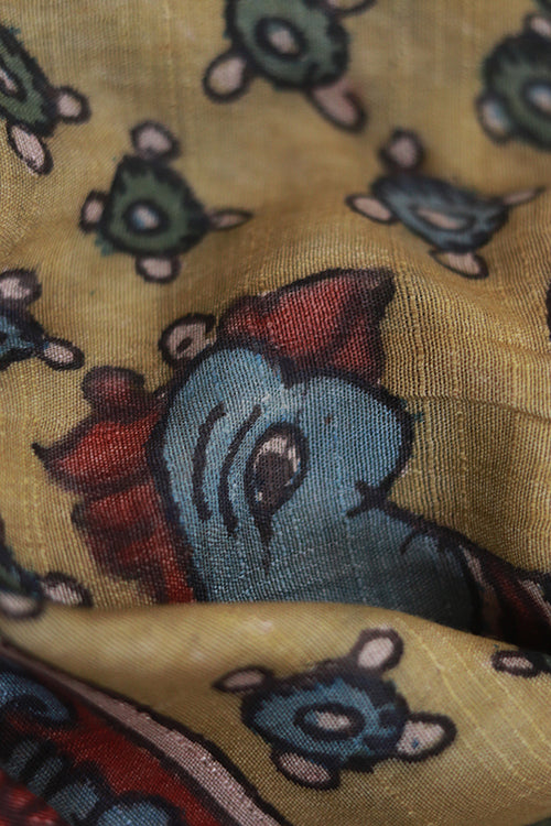 Creative Bee 'Morani' Natural Dye Hand-Painted Kalamkari Silk Dupatta