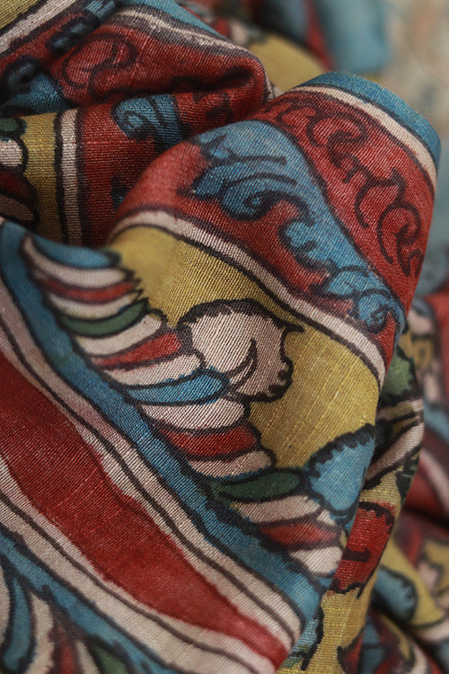 Creative Bee 'Morani' Natural Dye Hand-Painted Kalamkari Silk Dupatta