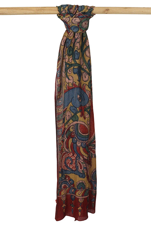 Creative Bee 'kalapi' Natural Dye Hand-Painted Kalamkari Cotton x Silk Stole