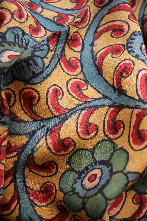 Creative Bee 'romano' Natural Dye Hand-Painted Kalamkari Tussar X Cotton Fabric (0.50 meter)
