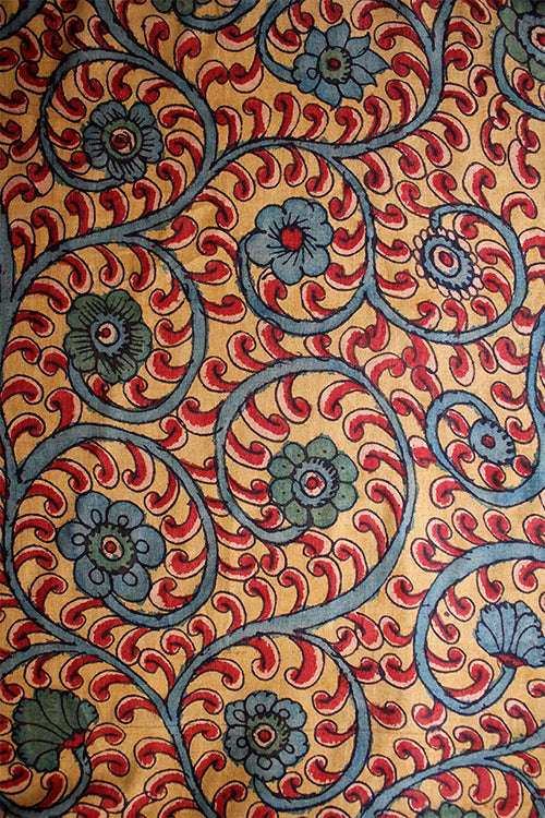 Creative Bee 'romano' Natural Dye Hand-Painted Kalamkari Tussar X Cotton Fabric (0.50 meter)