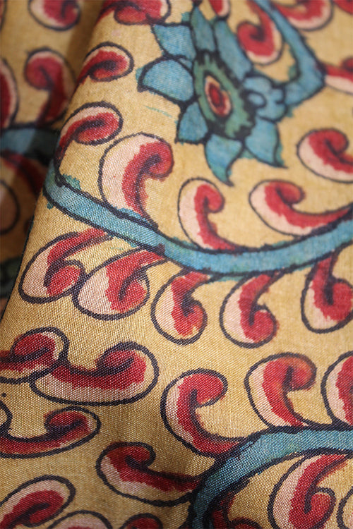 Creative Bee 'romano' Natural Dye Hand-Painted Kalamkari Tussar X Cotton Fabric (0.50 meter)
