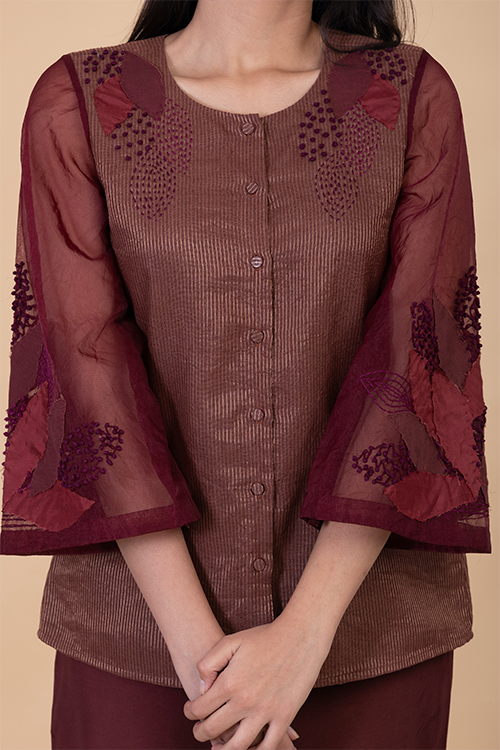 Chambray & Co.'S Daliah Applique Vegan Silk Coord Set