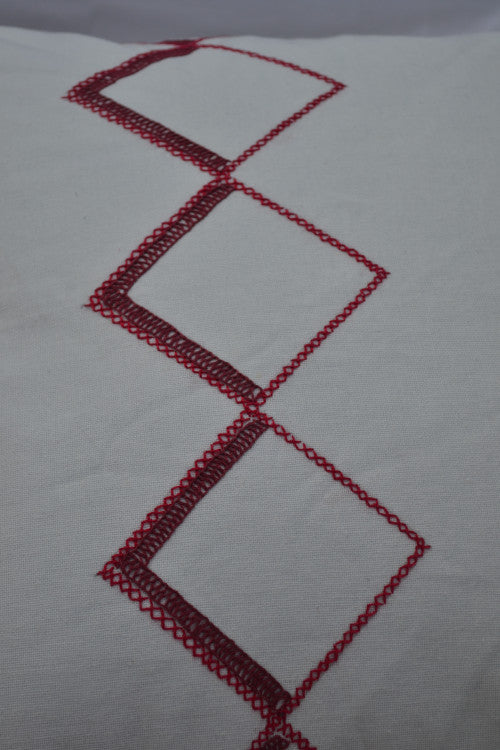 Porgai 'Living Coral B' Hand Embriodered Cotton Cushion Cover Offwhite