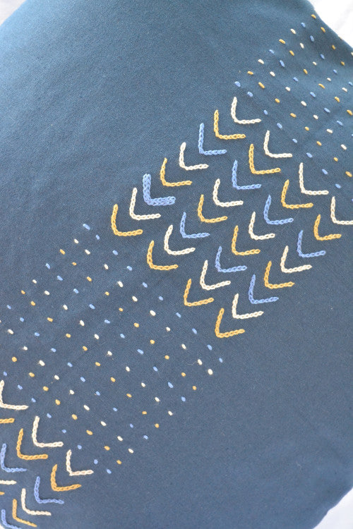 Porgai 'Living Coral B' Hand Embriodered Cotton Cushion Cover Blue