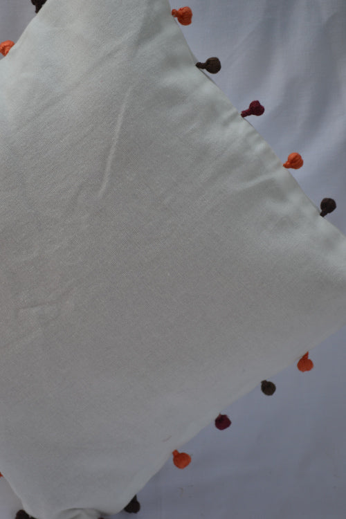 Porgai 'Living Coral B' Hand Embriodered Cotton Cushion Cover Offwhite