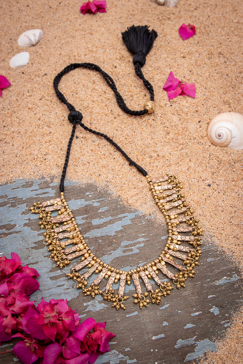 Miharu Dhokra Handcrafted Small Brass Beaded Choker CD1956a