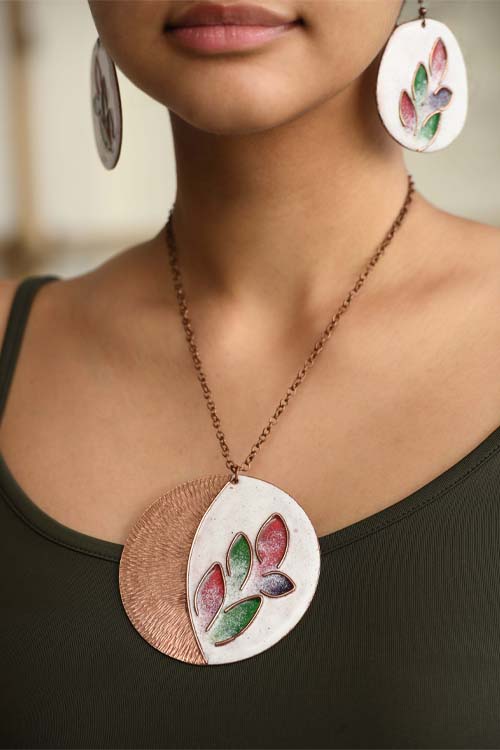 EkiBeki Elements - Copper Enamel Leaflet Large Pendant