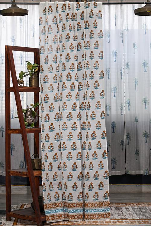 SootiSyahi 'Floral Vases' Handblock Printed Cotton DoorCurtain