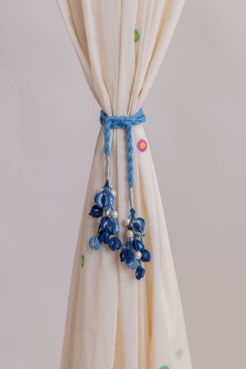 Samoolam Handmade Crochet Curtain Tie Backs Kono Blue Bougainvillea Flowers Set