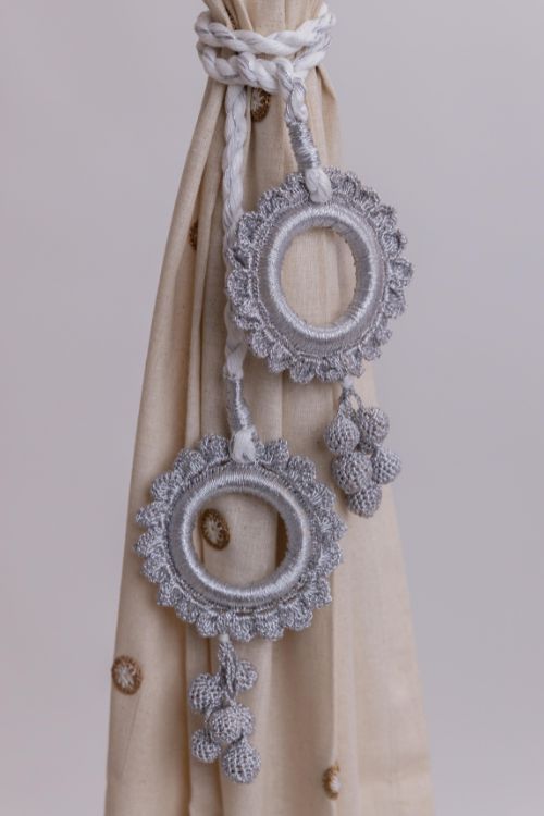 Samoolam Handmade Crochet Curtain Tie Backs Set Kono Silver Scalloped Rings