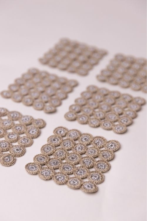 Samoolam Handmade Crochet Ziba Square Coasters Silver Beige