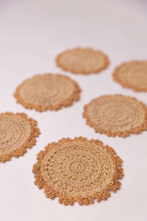 Samoolam Handmade Crochet Ziba Round Coasters Copper Beige