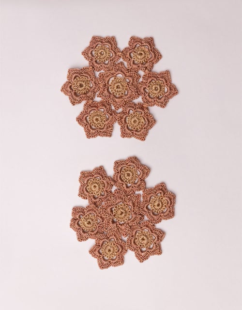 Samoolam Handmade Crochet Ziba Floral Coasters Rust Beige