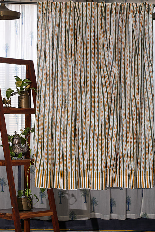 SootiSyahi 'Rising Ferns' Handblock Printed Cotton WindowCurtain