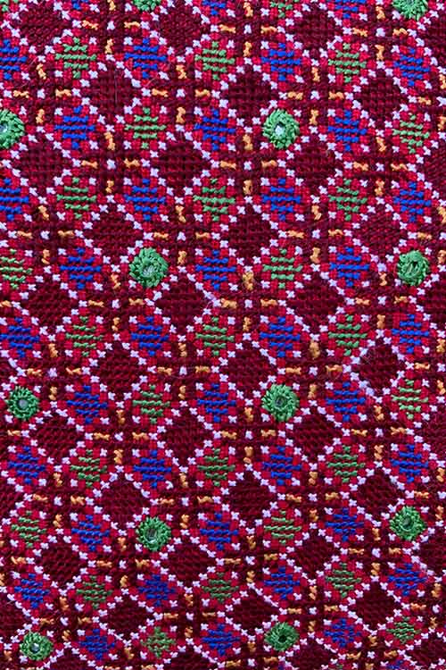 Shrujan ‘Tana Bana’ 30cm X 30cm Parrot Green Hand Embroidered Handloom Raw Silk Cushion Cover Pair