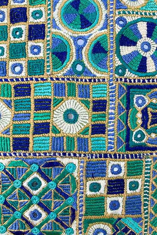 Shrujan “Antariksh” 40cm X 40cm Pine-Green Hand Embroidered Handloom Cotton Mushroo Cushion Cover Pair