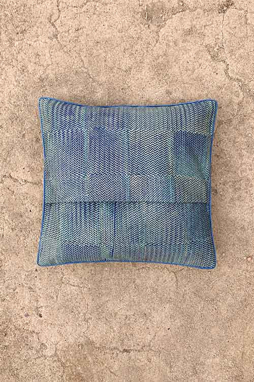 Shrujan “Antariksh” 40cm X 40cm Pine-Green Hand Embroidered Handloom Cotton Mushroo Cushion Cover Pair