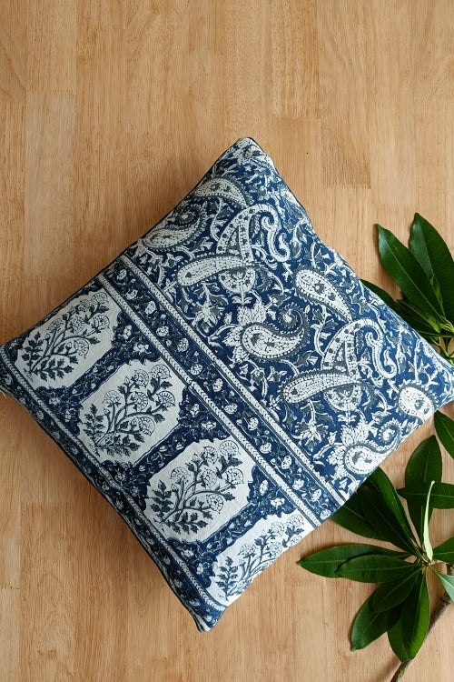 SootiSyahi 'Blue Paisley' Hand Printed Cotton Cushion Set Of Two