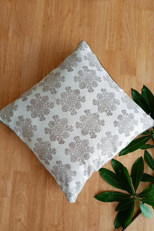 SootiSyahi 'Floral Lines' Hand Printed Cotton Cushion Set Of Two