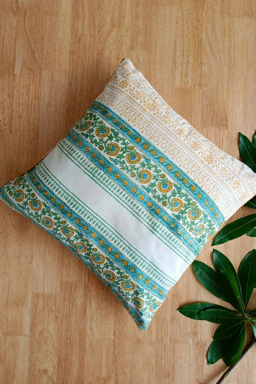 SootiSyahi 'Floral Monarch' Hand Printed Cotton Cushion Set Of Two