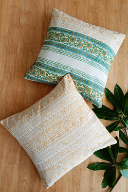 SootiSyahi 'Floral Monarch' Hand Printed Cotton Cushion Set Of Two